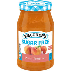 Sugar Free Peach Preserves front center with packaging