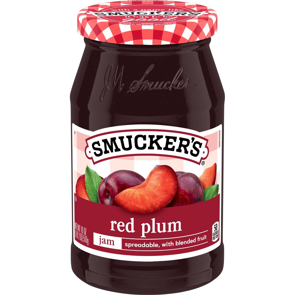 Red Plum Jam front center with packaging