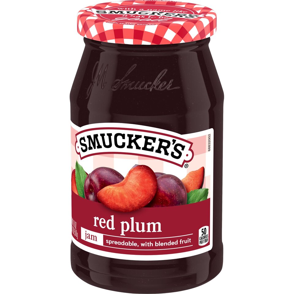 Red Plum Jam front right with packaging