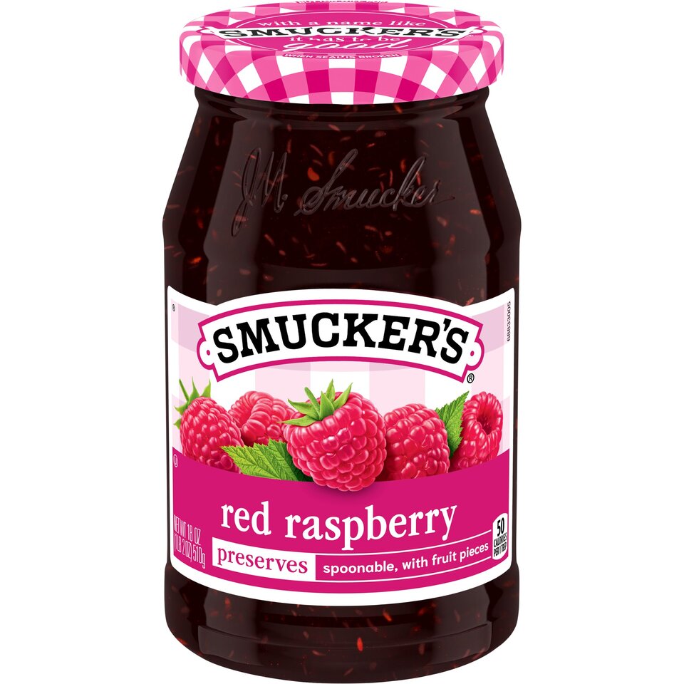 Red Raspberry Preserves front center with packaging