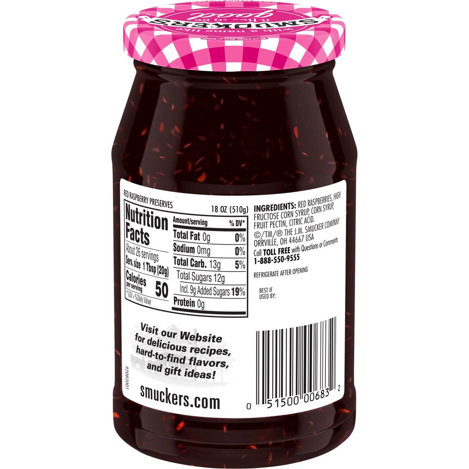 Red Raspberry Preserves back center with packaging