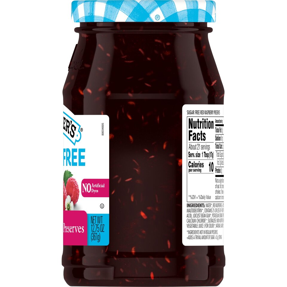 Sugar Free Red Raspberry Preserves right with packaging