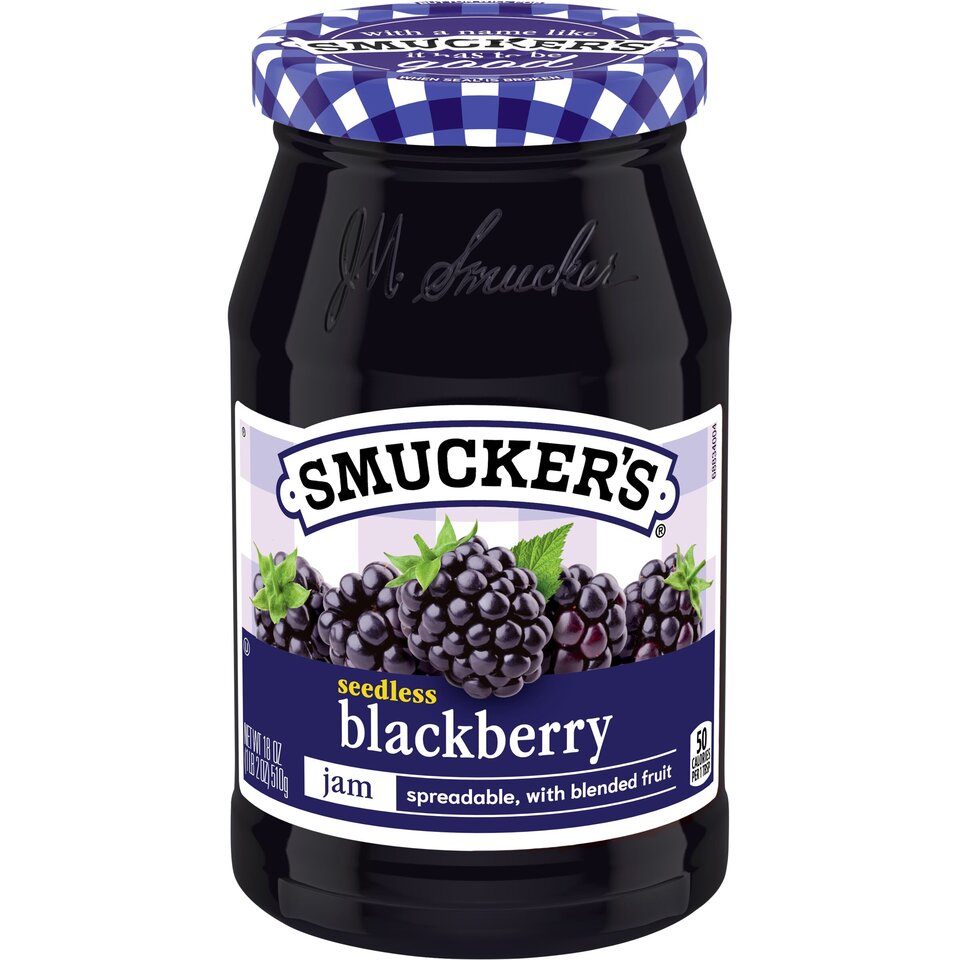 Seedless Blackberry Jam front center with packaging