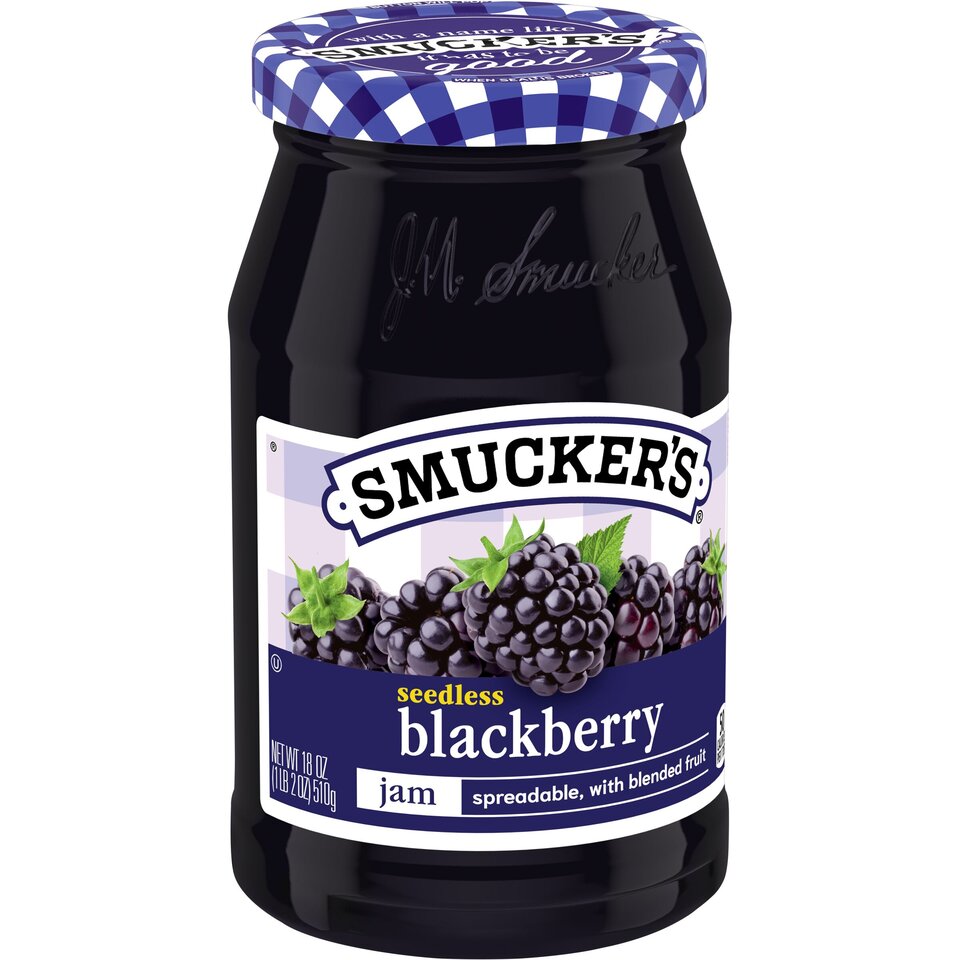 Seedless Blackberry Jam front left with packaging