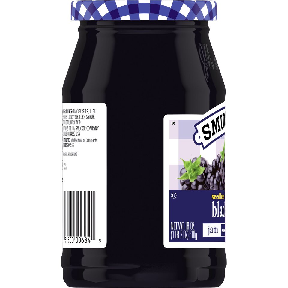 Seedless Blackberry Jam left with packaging