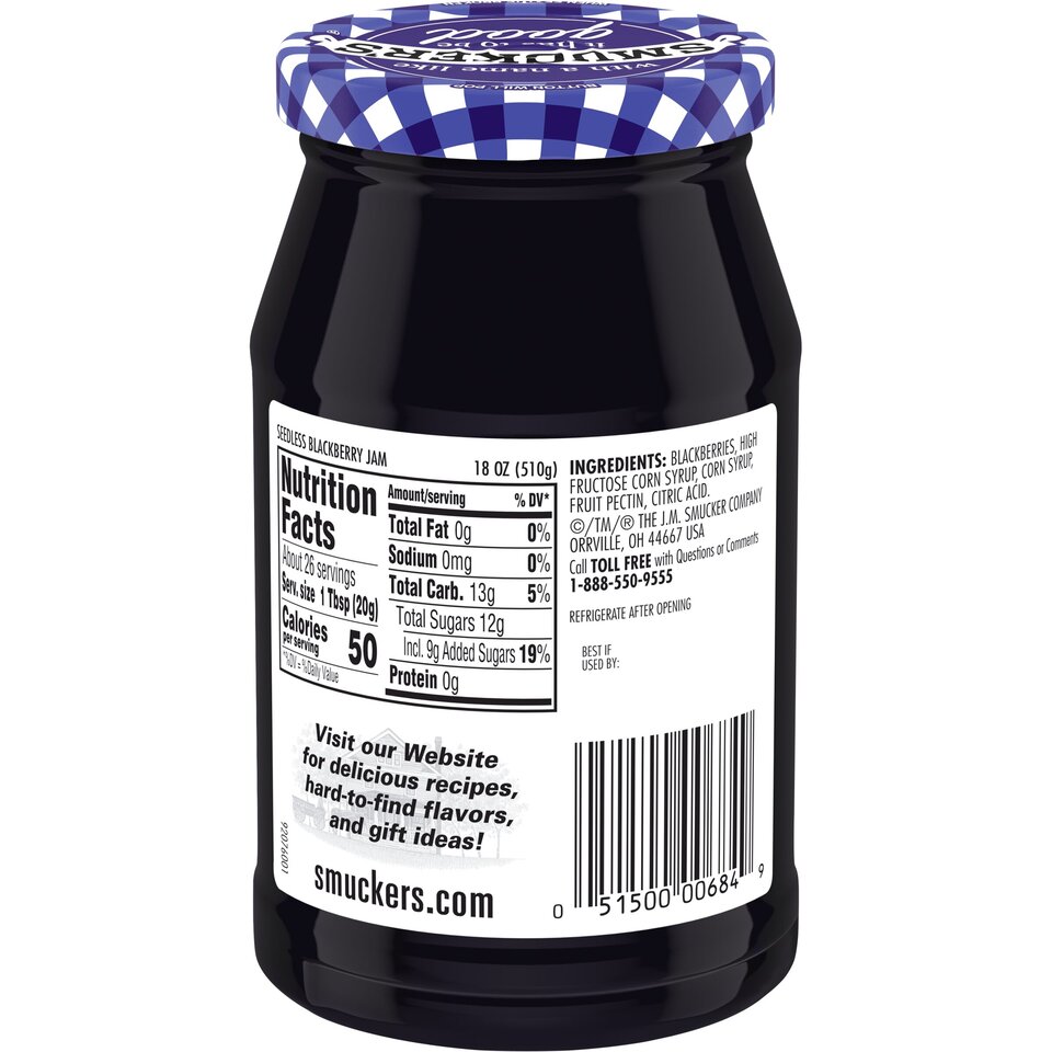 Seedless Blackberry Jam back center with packaging