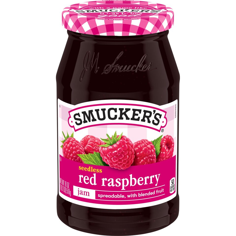 Seedless Red Raspberry Jam front center with packaging