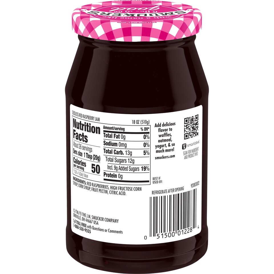 Seedless Red Raspberry Jam back center with packaging