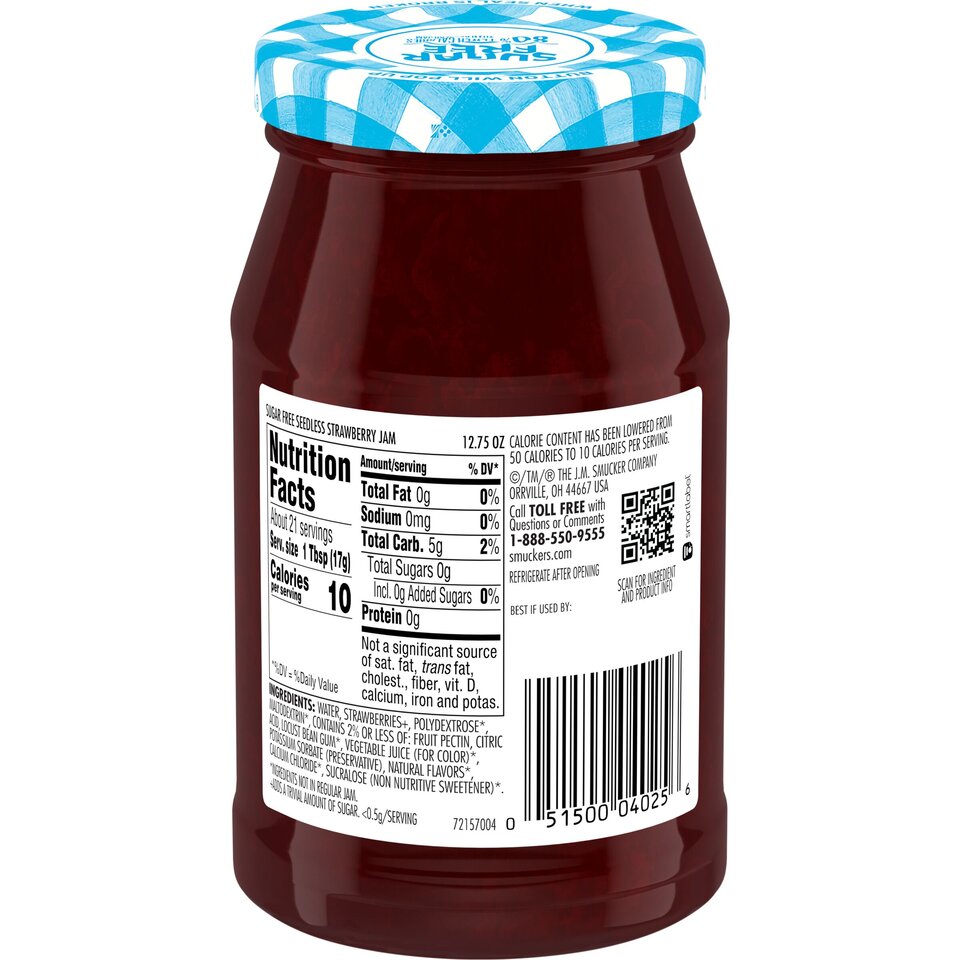 Sugar Free Seedless Strawberry Jam back center with packaging