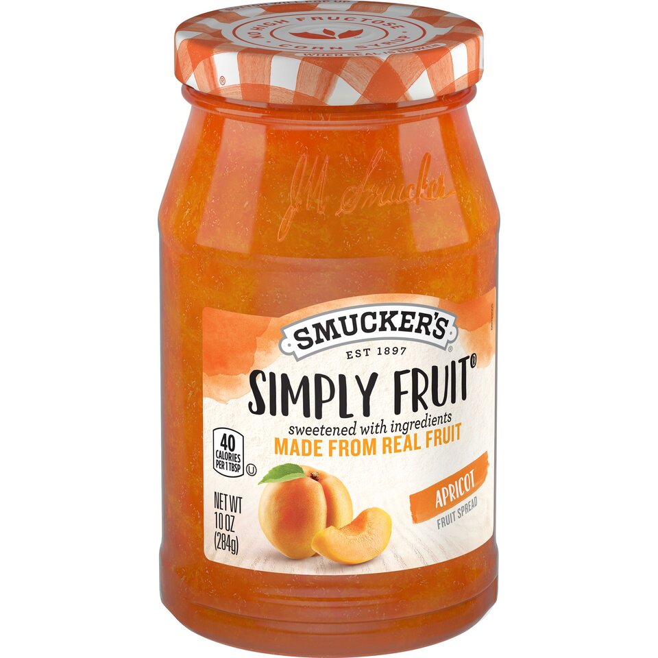 Simply Fruit® Apricot Fruit Spread front left with packaging