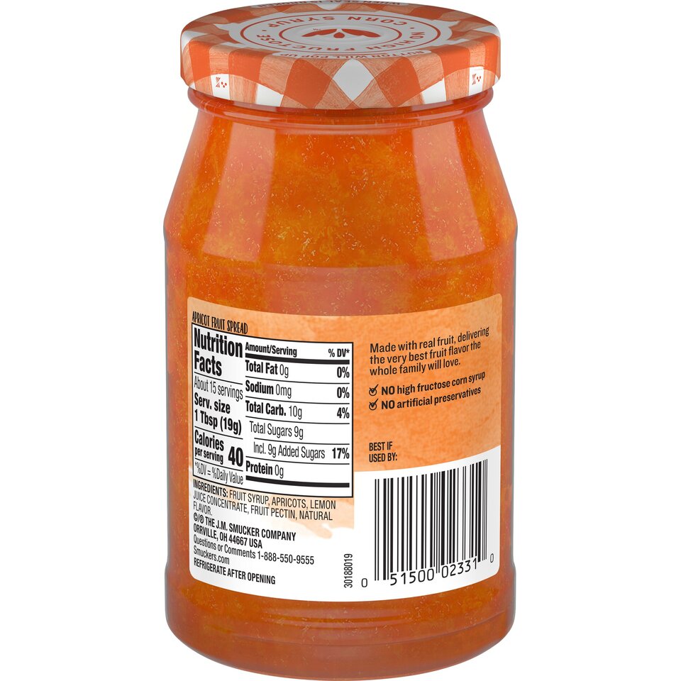 Simply Fruit® Apricot Fruit Spread back center with packaging