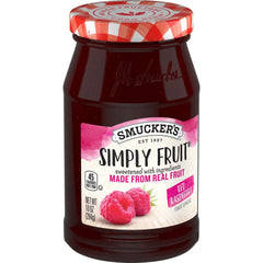 Simply Fruit® Red Raspberry Fruit Spread front left with packaging