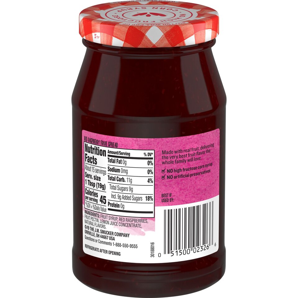 Simply Fruit® Red Raspberry Fruit Spread back center with packaging