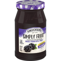 Simply Fruit® Seedless Blackberry Fruit Spread front left with packaging