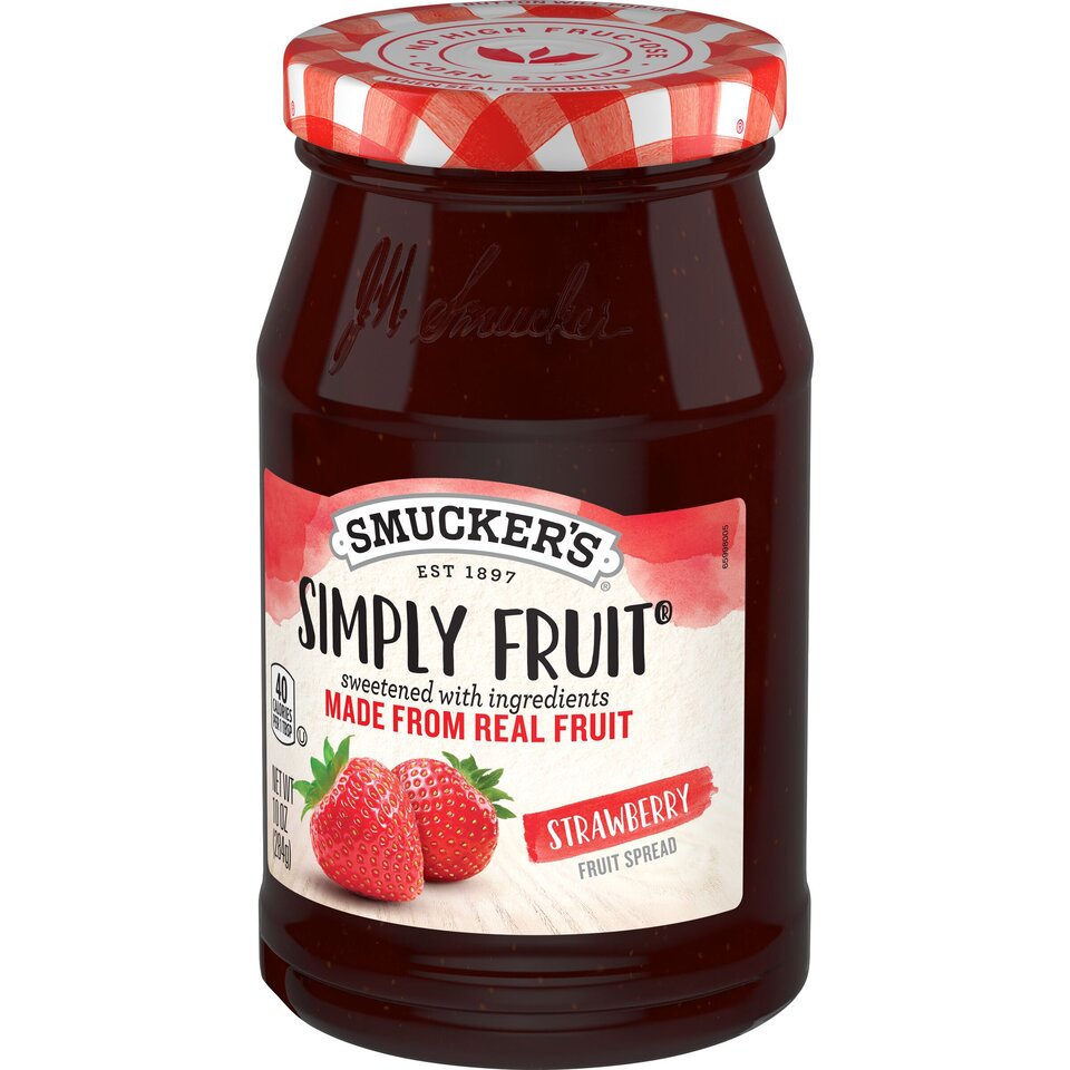 Simply Fruit® Strawberry Fruit Spread front right with packaging