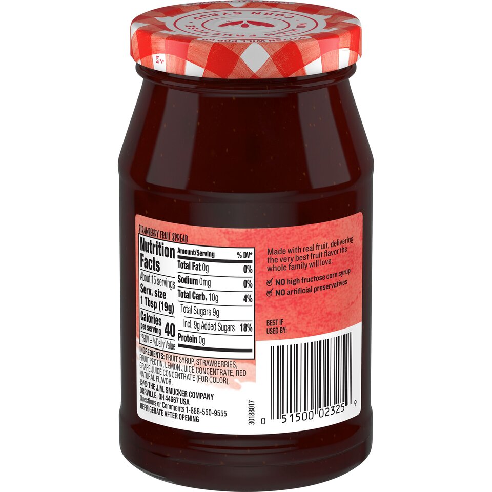 Simply Fruit® Strawberry Fruit Spread back center with packaging