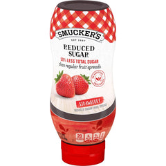 Smucker's® Reduced Sugar Strawberry Squeezable Fruit Spread front right with packaging