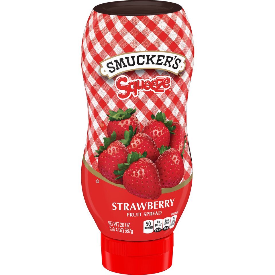 Squeeze™ Strawberry Fruit Spread front left with packaging
