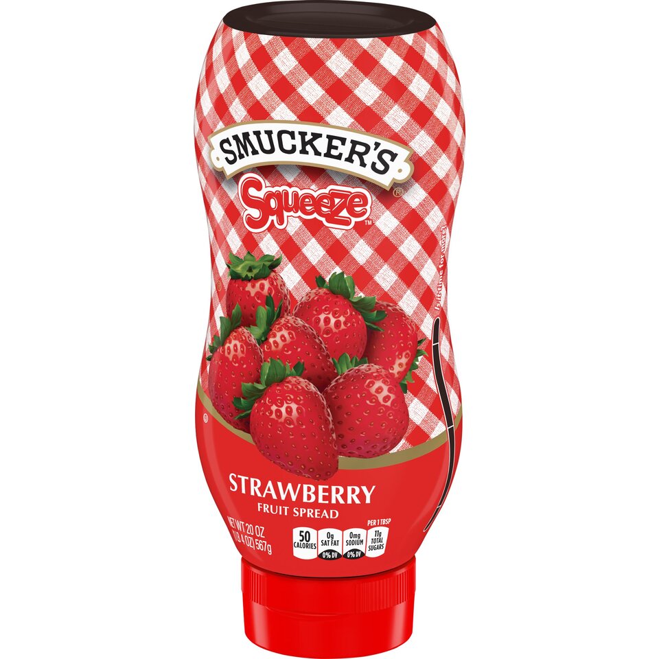 Squeeze™ Strawberry Fruit Spread front right with packaging
