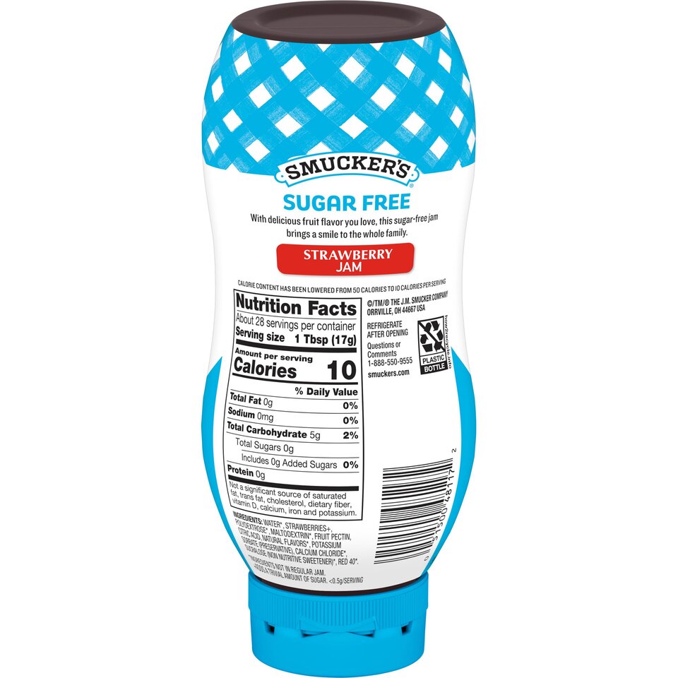 Squeeze Sugar Free Strawberry Jam back center with packaging