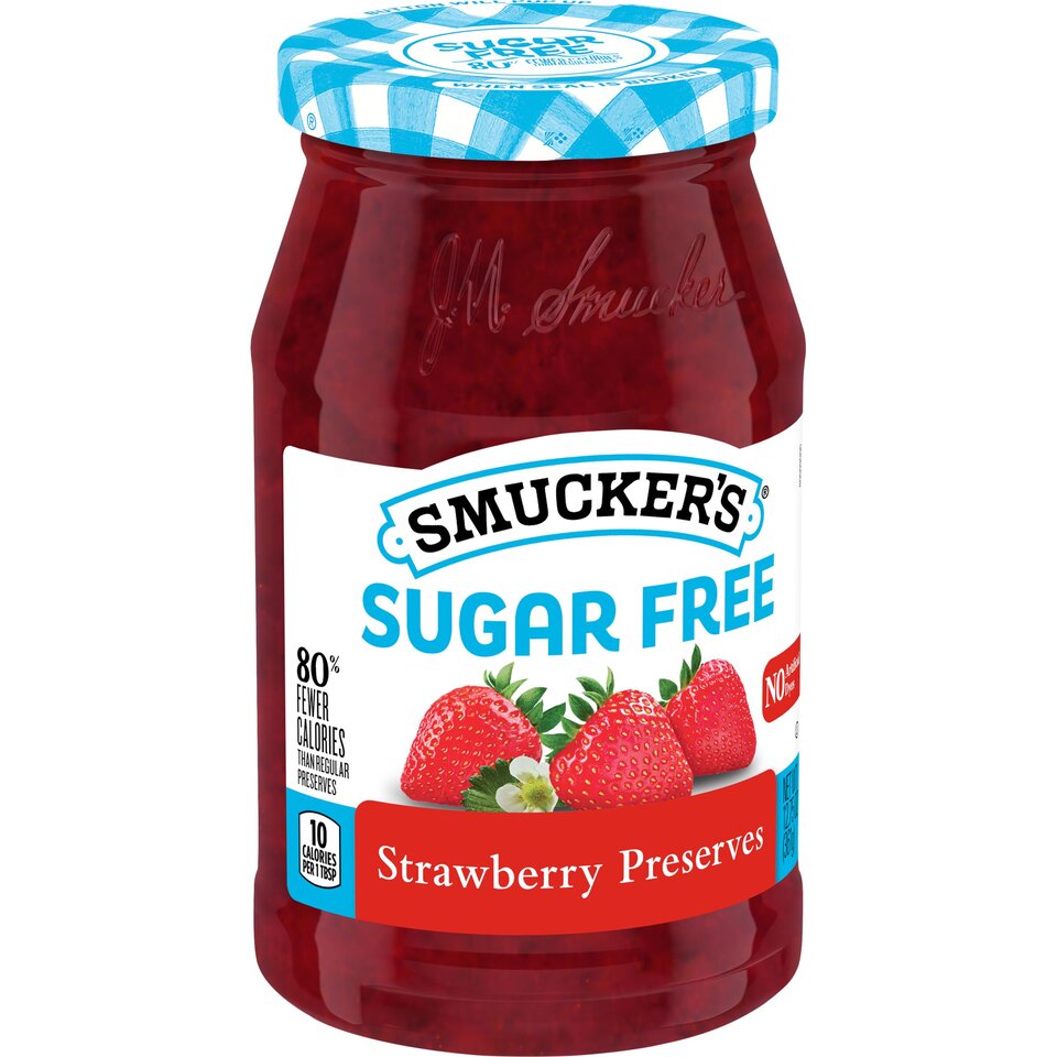 Sugar Free Strawberry Preserves front left with packaging