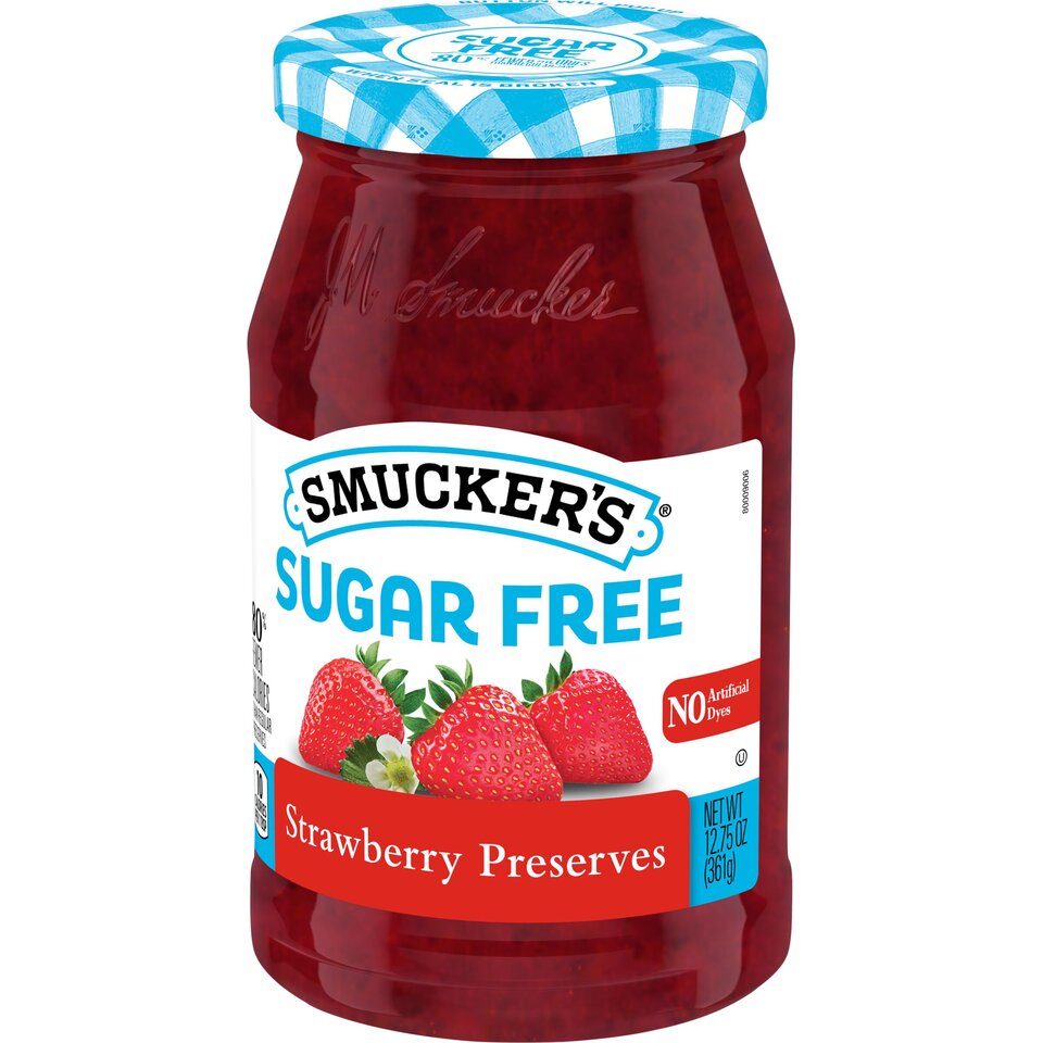 Sugar Free Strawberry Preserves front right with packaging