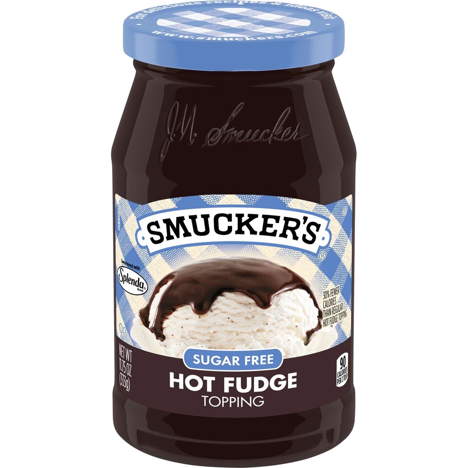 Sugar Free Hot Fudge Spoonable Topping front center with packaging