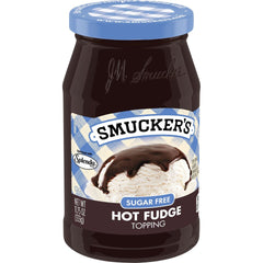 Sugar Free Hot Fudge Spoonable Topping front left with packaging