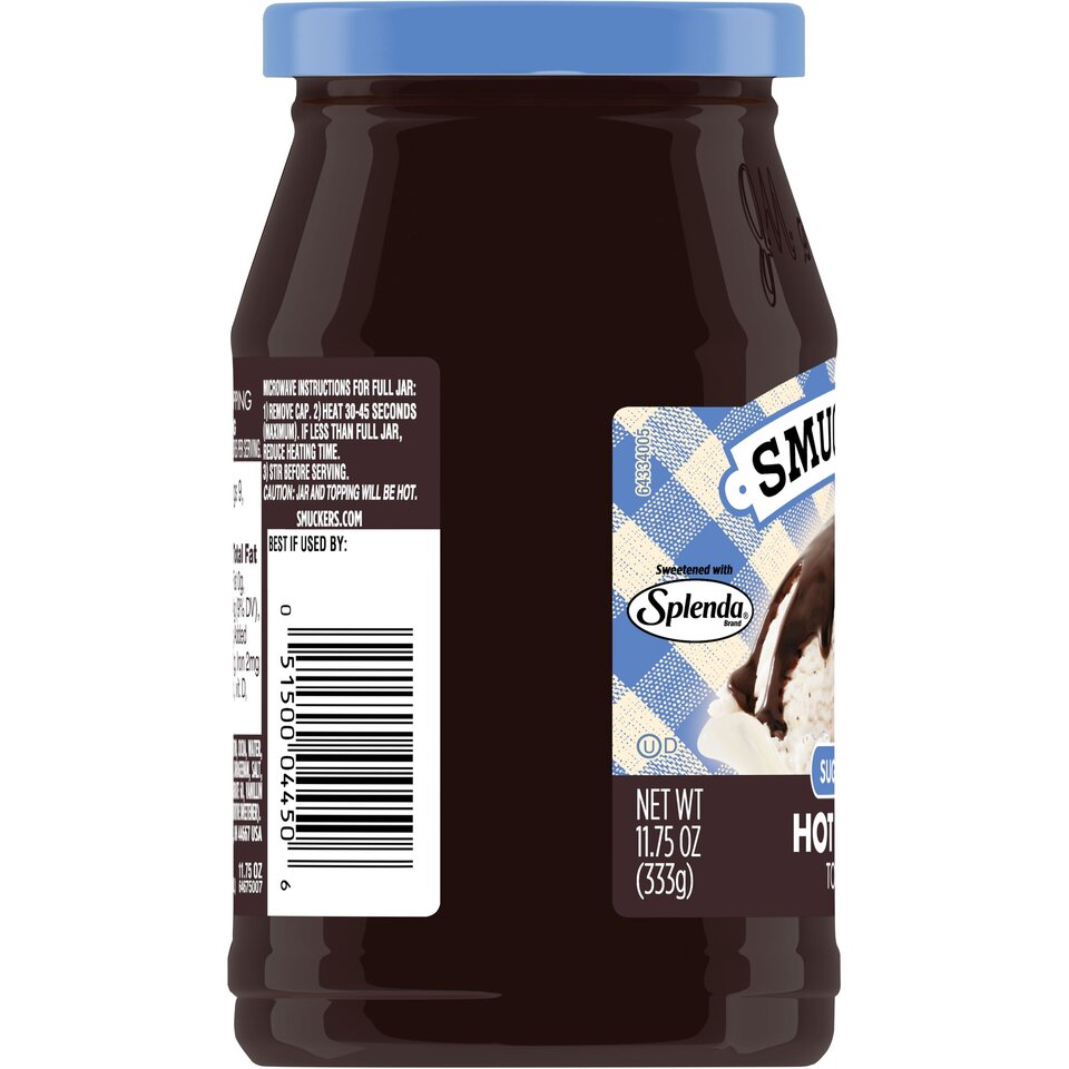 Sugar Free Hot Fudge Spoonable Topping left with packaging